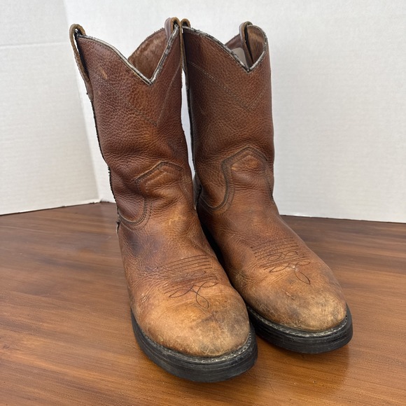 Men's Rhino Western Work Cowboy Pull On Brown Leather Boots Size 10.5 M - Picture 2 of 12